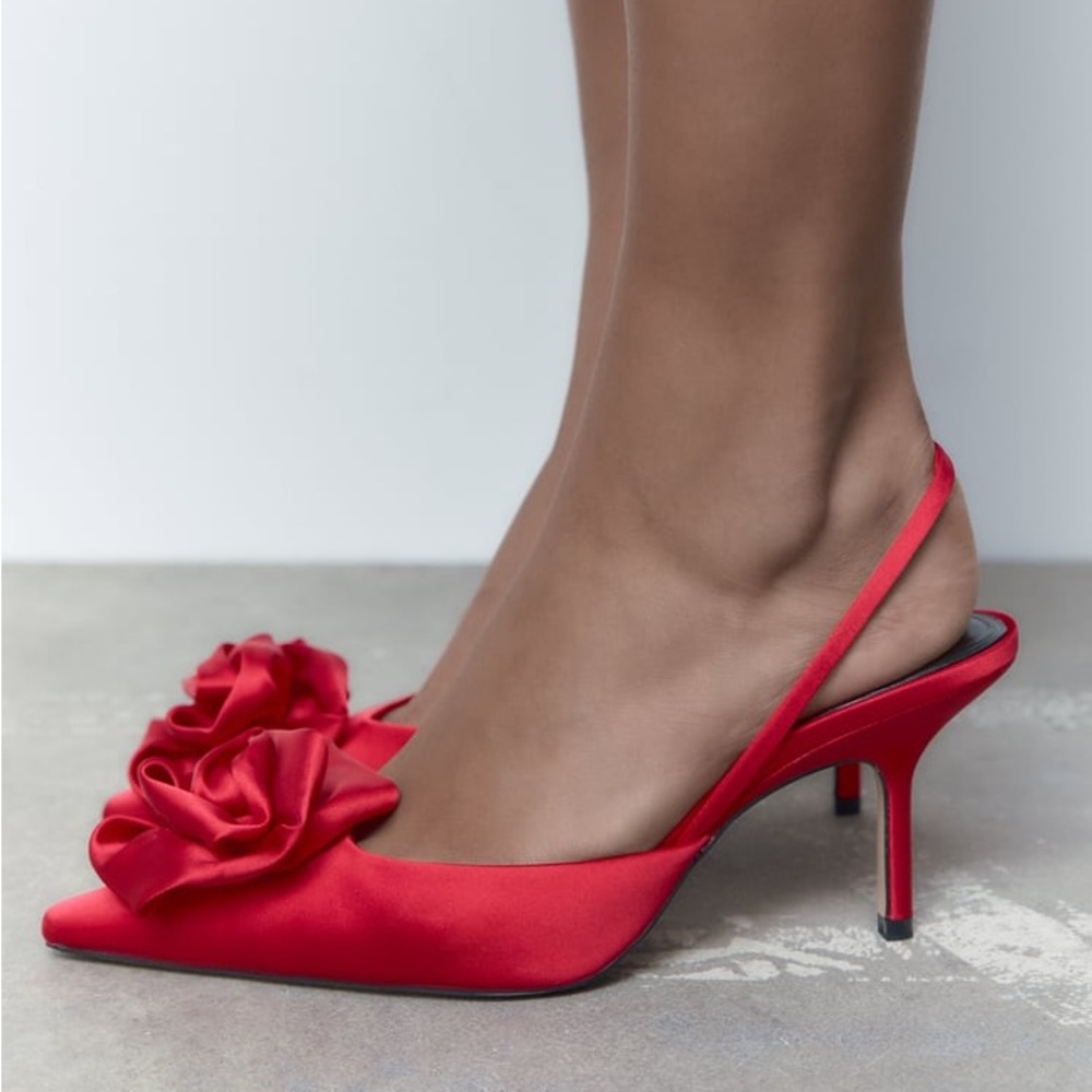 Zara Red Flower Slingbacks - Picture 10 of 16